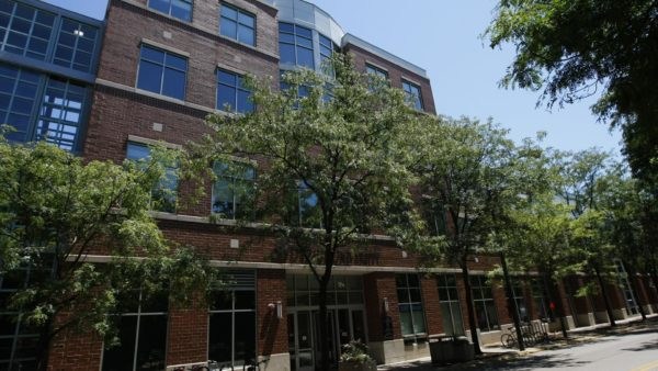 outside shot of a building with trees in front