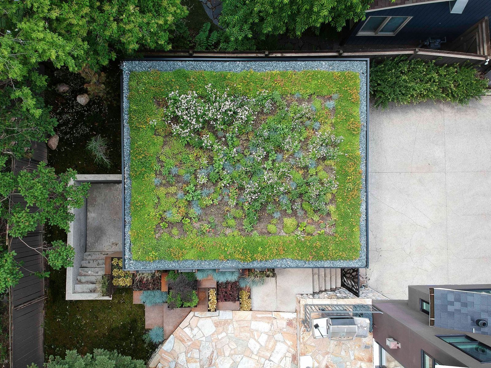 Dachbegrünung Dachgarten Pflanzen Dach Garden Garage Studio North
